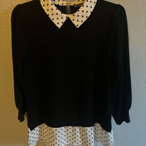 Adrianna Papell Black Blouse with Polka Dot Accents